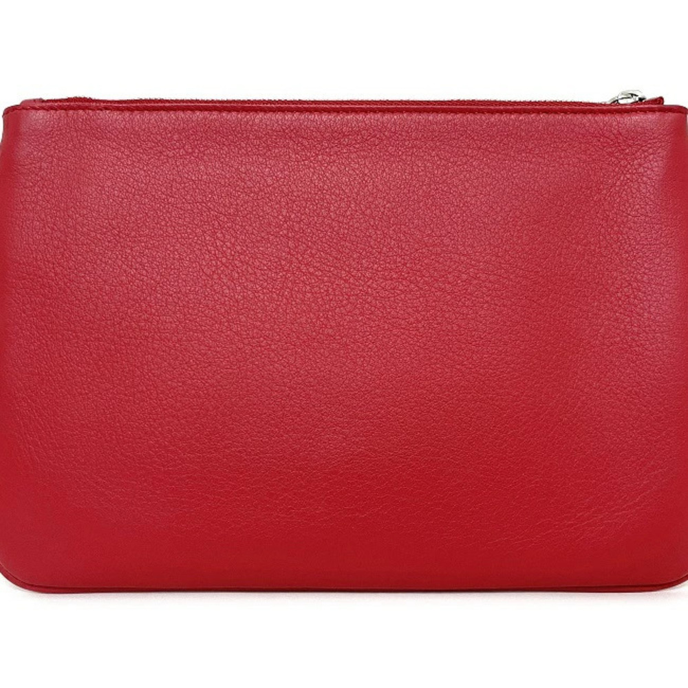 Balenciaga Clutch Red Black Leather Clutch Bag Zipper Logo One Point - Picture 7 of 10